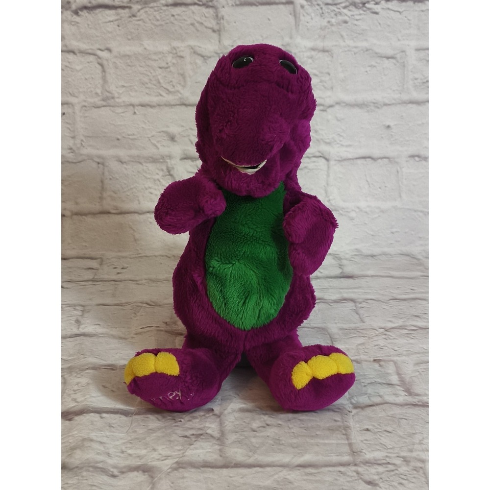 1992 BARNEY Puppet Purple Dinosaur Stuffed Animal 13" Plush Lyons Golden Bear - Picture 2 of 12
